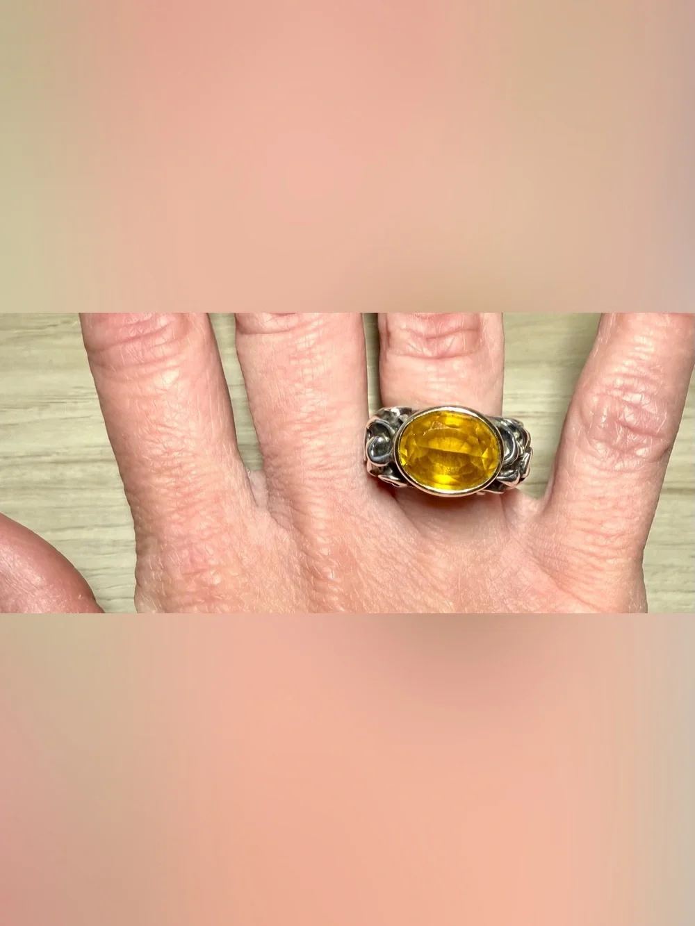 Dian Malouf Sterling Silver & 14K Gold Abstract Swirl Citrine Ring, Size 8